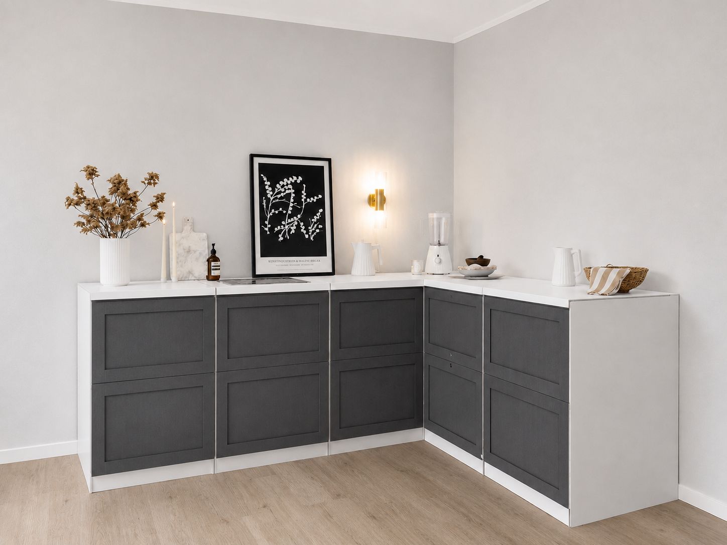 Eckküche aus Pappe – L-Form 240 × 180 cm