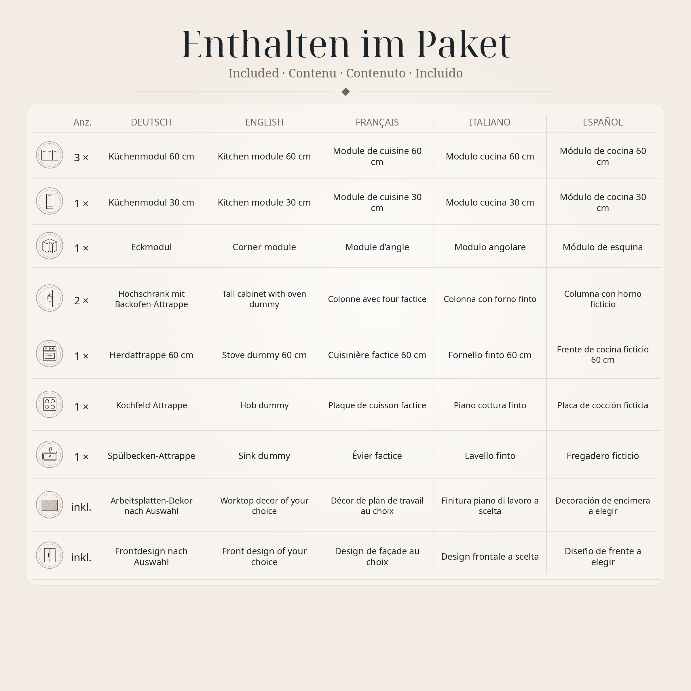 Eckküche aus Pappe 270 × 240 cm – Premium Home Staging Pappküche mit 2 Hochschränken & Herdattrappe